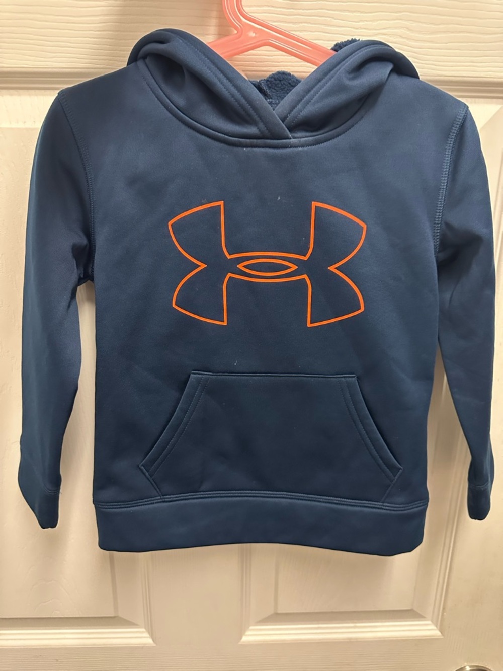 Under Armour Navy Blue Hoodie with Orange Logo - Kids